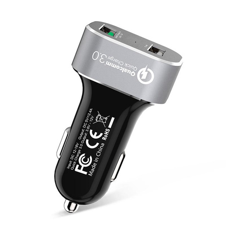 Crong Power Car Charger 30W - USB QuickCharge 3.0 + USB 2,4A nabíječka do auta (hliník)