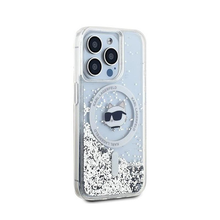 Karl Lagerfeld Liquid Glitter Choupette Head MagSafe - pouzdro pro iPhone 15 Pro (průhledné)