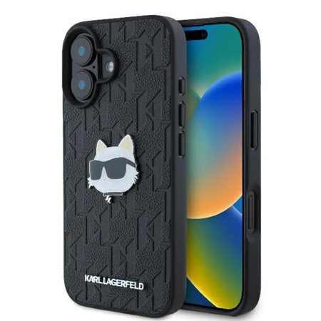 Karl Lagerfeld Monogram Choupette Head Pin - iPhone 16 Hülle (schwarz)