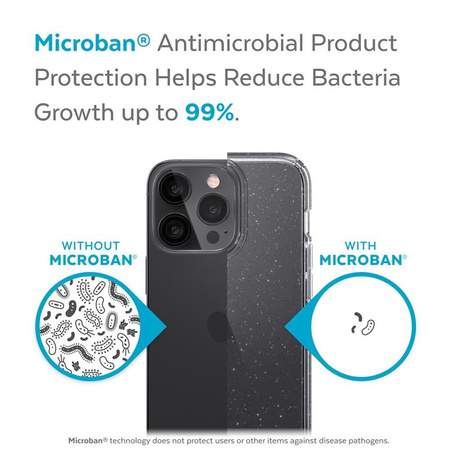 Speck Presidio Perfect-Clear avec paillettes - Coque pour iPhone 13 Pro avec revêtement MICROBAN (transparent/paillettes platine)