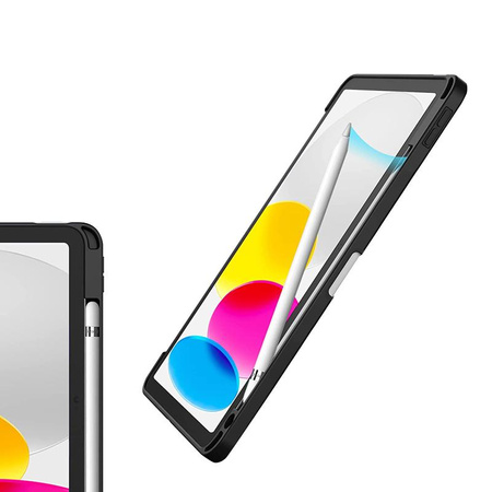 Crong PrimeFolio – iPad 11" (2025) / iPad 10.9” (2022) tok állvánnyal és Apple Pencil tartóval (fekete/átlátszó)