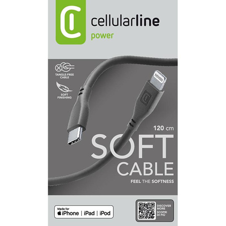 Cellularline Soft Cable - Câble USB-C vers Lightning certifié MFi 1,2 m (noir)