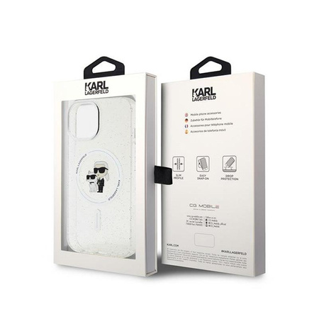 Karl Lagerfeld Karl & Choupette Glitter Magsafe - pouzdro pro iPhone 15 Plus (průhledné)