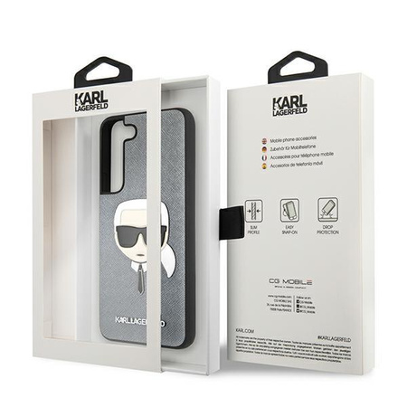 Karl Lagerfeld Saffiano Ikonik Karl`s Head - Etui Samsung Galaxy S22 (srebrny)