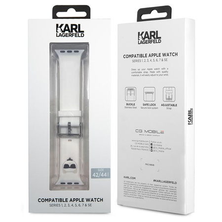 Karl Lagerfeld Silikonová hlava Choupette - řemínek pro Apple Watch 42/44/45 mm (bílý)