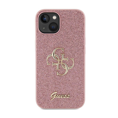 Guess Glitter Script Big 4G - pouzdro pro iPhone 15 Plus (růžové)