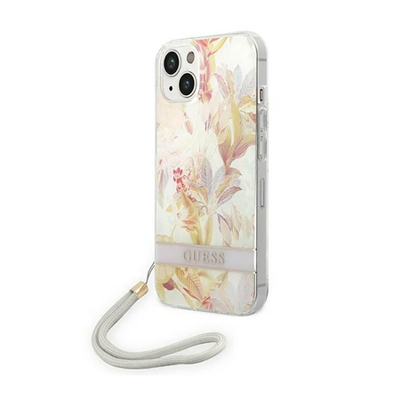 Guess Flower Cord - Tasche mit Umhängeband iPhone 14 Plus (lila)