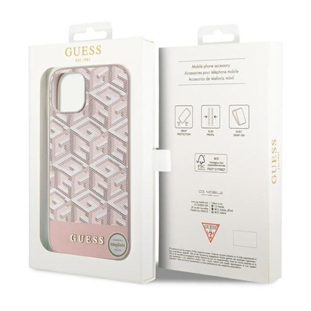 Guess GCube Stripes MagSafe - Coque pour iPhone 14 (Rose)