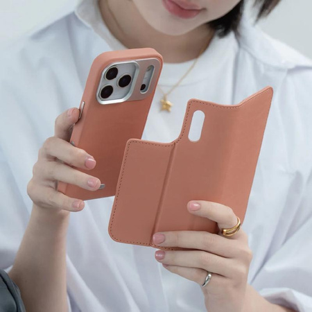 Moshi Overture MagSafe - Kožené pouzdro 3v1 s flipem iPhone 17 Pro (Misty Coral)