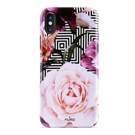 PURO Glam Geo Flowers - pouzdro pro iPhone Xs Max (růžové pivoňky)