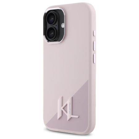 Karl Lagerfeld szilikon árnyék fém kezdőbetűs MagSafe - iPhone 16 tok (rózsaszín)