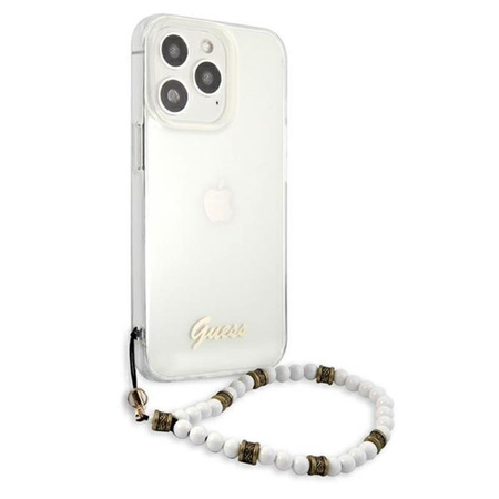 Guess White Pearl Strap - pouzdro pro iPhone 13 Pro Max (průhledné)