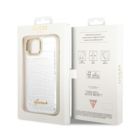 Guess Croco Collection - pouzdro pro iPhone 14 Plus (stříbrné)