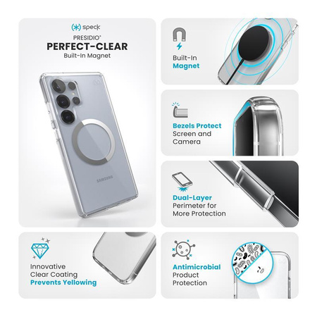 Speck Presidio Perfect-Clear Magnet - Samsung Galaxy S25 Ultra MagSafe Case (Clear / Chrome Finish / Serene Silver)