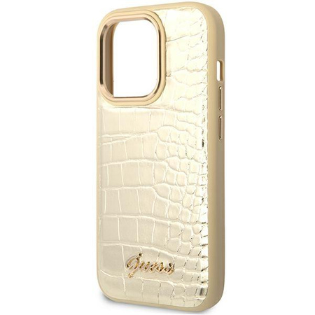 Guess Kroko Kollektion - iPhone 14 Pro Tasche (Gold)