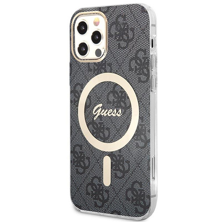 Guess Bundle Pack MagSafe 4G - sada pouzdra pro iPhone 12 / iPhone 12 Pro + nabíječka MagSafe (černá/zlatá)