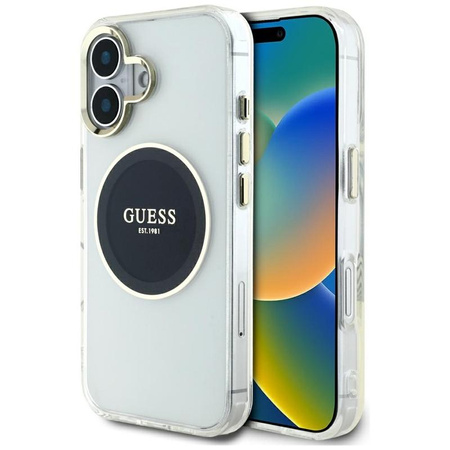Guess IML fém színű kör klasszikus logós MagSafe - tok iPhone 16 készülékhez (fekete)