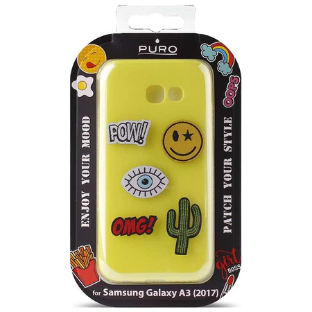 PURO Patch Mania - Samsung Galaxy A3 (2017) Hülle mit 5 Aufklebern (gelb)