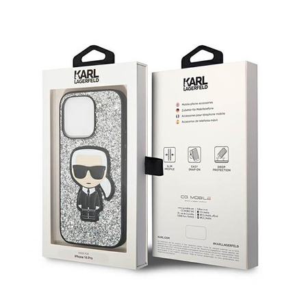 Karl Lagerfeld Glitter Flakes Ikonik - pouzdro pro iPhone 14 Pro (stříbrné)