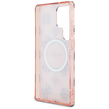 Guess 4G Background Gold Electroplated Peony Pattern MagSafe - Hülle für Samsung Galaxy S25 Ultra (rosa)