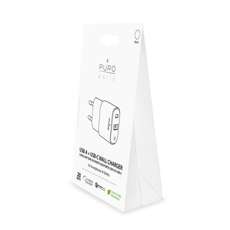 PURO Mini chargeur rapide de voyage blanc - USB-A + USB-C Power Delivery 20W Chargeur rapide de voyage (blanc)