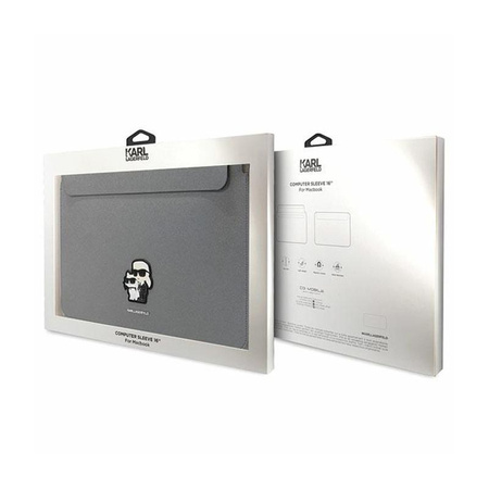 Karl Lagerfeld NFT Saffiano Karl & Choupette Sleeve - 16" pouzdro na notebook (stříbrné)