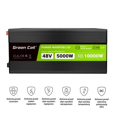 Green Cell - Onduleur de puissance avec écran LCD 48V à 230V 5000W/10000W Convertisseur de tension à onde sinusoïdale pure