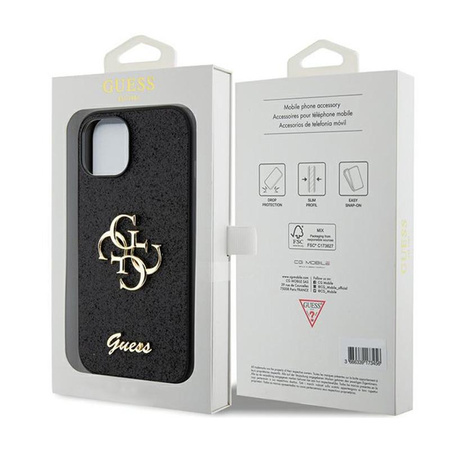 Guess Glitter Script Big 4G - iPhone 15 Plus tok (fekete)