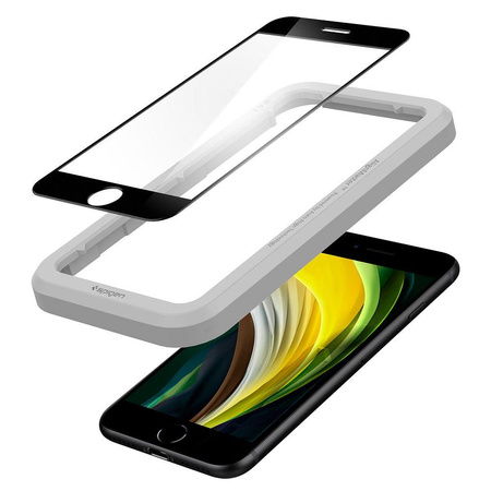 Spigen Alm Glass FC - gehärtetes Glas für iPhone SE (2022 / 2020) / 8 / 7 (schwarzer Rahmen)