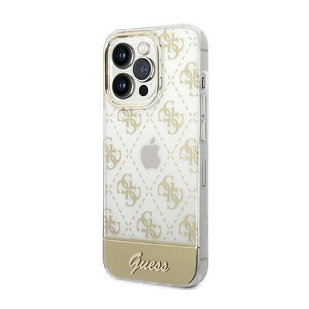Guess 4G Stripe Script Logo Electroplated Pattern - iPhone 14 Pro Max Case (Gold)