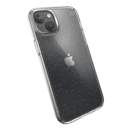 Speck Presidio Perfect-Clear s třpytkami - pouzdro pro iPhone 14 Plus s povrchovou úpravou MICROBAN (čiré / zlaté třpytky)