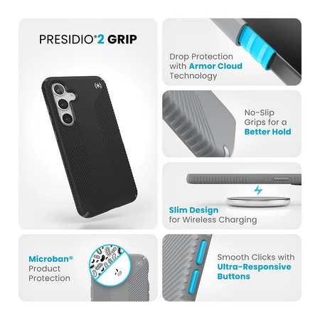 Speck Presidio2 Grip - Étui Samsung Galaxy S24+ (Noir/Gris ardoise/Blanc)