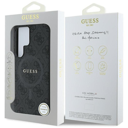 Guess Leather 4G Colored Ring Classic Logo MagSafe - Pouzdro pro Samsung Galaxy S25 Ultra (černé)