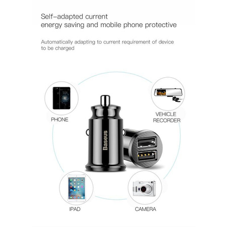 Baseus Grain - Chargeur de voiture 2 x USB, 5 V / 3,1 A (noir)