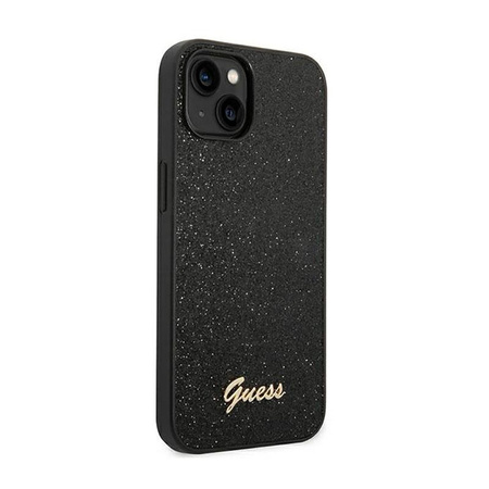 Guess Glitter Flakes Metal Logo Case - Hülle für iPhone 14 Plus (Schwarz)