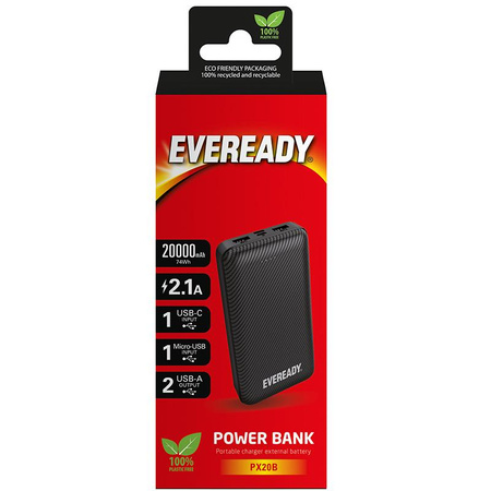 Eveready PX20B - Powerbank 20000 mAh 2x USB-A (Noir)