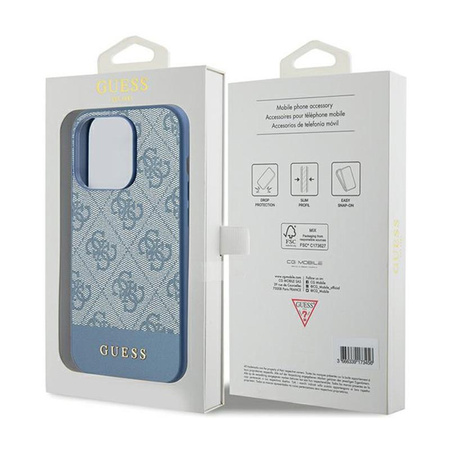Guess 4G Bottom Stripe Metal Logo Collection - Coque pour iPhone 15 Pro (bleu)