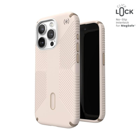 Speck Presidio2 Grip ClickLock e Magsafe - Custodia per iPhone 15 Pro (Osso sbiancato / Oro antico / Marrone nocciola)