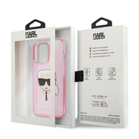 Karl Lagerfeld Karl's Head Glitter - iPhone 13 Pro Max Tasche (rosa)