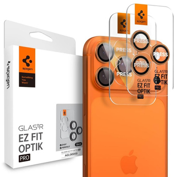 Spigen Optik Pro GLAS.TR EZ Fit Kameraschutz 2er-Pack - Glaslinsenschutz für iPhone 16 Pro / 16 Pro Max / 17 Pro / 17 Pro Max (2 Stück) (Orange)