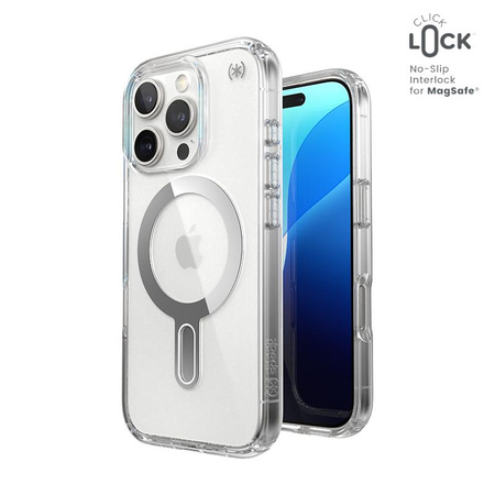 Speck Presidio Perfect-Clear ClickLock & MagSafe - iPhone 16 Pro Case (Clear / Chrome Finish / Serene Silver)