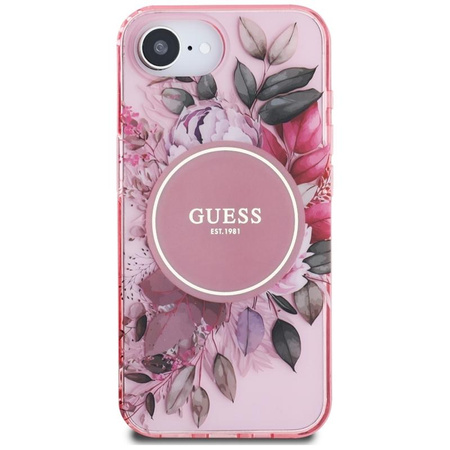 Guess IML Flowers MagSafe - Coque pour iPhone 16e (rose)