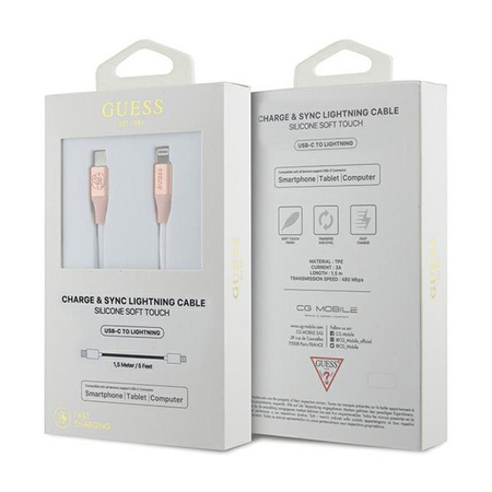 Guess Ebossed Logo - USB-C to Lightning cable MFi certified 1.5m (pink)