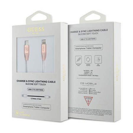Guess Ebossed Logo - Câble USB-C vers Lightning certifié MFi 1,5m (rose)