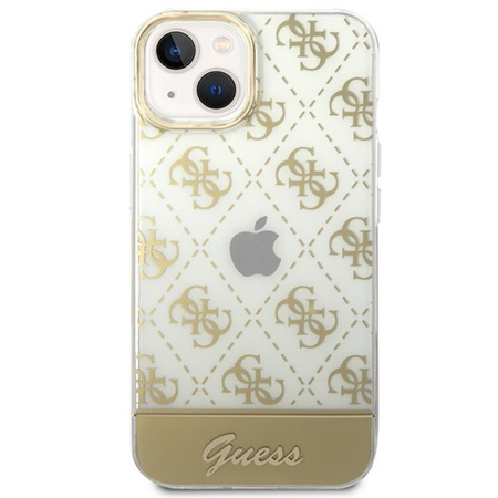 Guess 4G Stripe Script Logo Galvanisiertes Muster - iPhone 14 Plus Hülle (Gold)