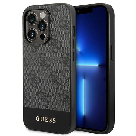 Guess 4G Bottom Stripe Metall Logo Kollektion - iPhone 14 Pro Tasche (grau)