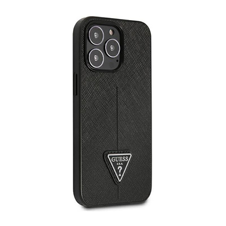 Guess Saffiano Triangle Logo Case - Hülle für iPhone 14 Pro (Schwarz)