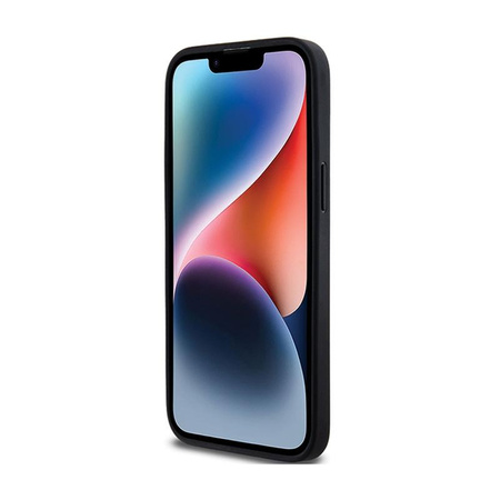 DKNY bőr mono csíkos és fém logóval - iPhone 14 Pro Max tok (fekete)