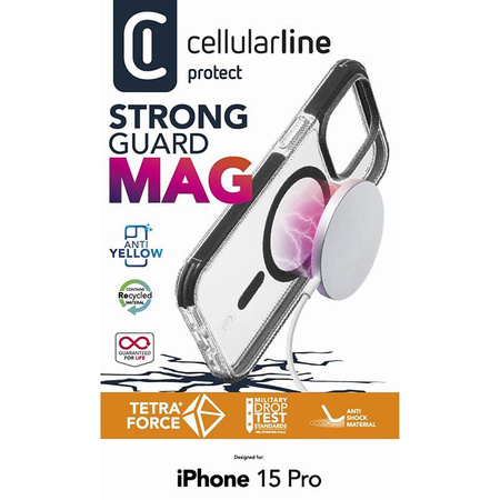 Cellularline Tetra Force Strong Guard Mag - pouzdro iPhone 15 Pro MagSafe s povrchovou úpravou MICROBAN (čiré)