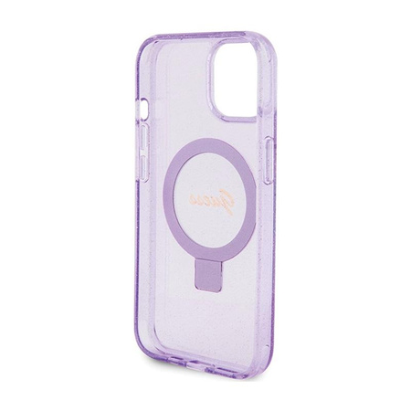 Guess Ring Stand Script Glitter MagSafe - iPhone 15 Plus Case (purple)